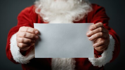 Santa Claus holding an empty wish list in his hands, no logos, no brands
