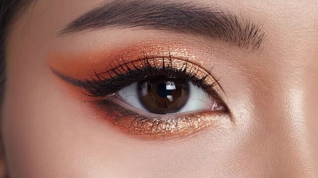 Close-up of a woman&rsquo;s eye with glamorous makeup and long lashes