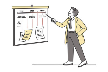 Enthusiastic father demonstrates projector operation to curious young children in a brightly colored illustration