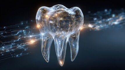 Dental advanced 3D Hologram illustration with digital effects, futuristic dental technology concept.