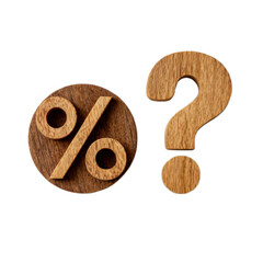 Wooden question mark is placed next to a wooden percent sign