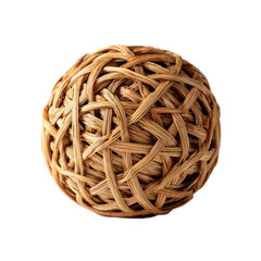 Round object made of string is sitting on a white surface
