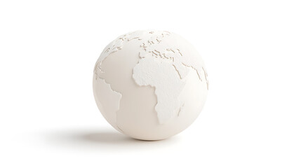 Fototapeta premium Monochrome World: A textured globe against a white backdrop. The delicate sculpting details the planet's continents and a subtle shadow adds depth.