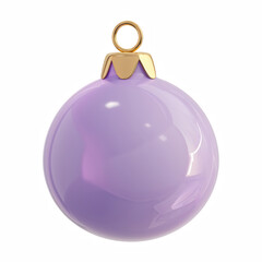 3D cute purple Christmas ornament ball with golden cap, cartoon glossy style, isolated on transparent background