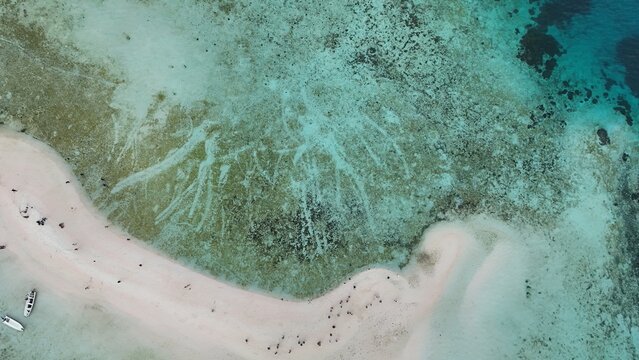 Drone shot of Taka Makasar sand bank in East Nusa Tenggara Komodo Indonesia