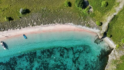 Drone shot of pink beach on Pulau Padar in East Nusa Tenggara Komodo Indonesia