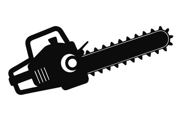 Black Silhouette Illustration of a Chainsaw with Handles and Sharp Blade Teeth