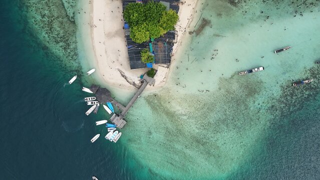 Drone shot of Pulau Kelor in East Nusa Tenggara Komodo Indonesia