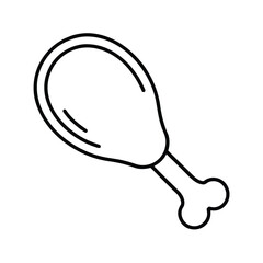 Line art chicken drumstick icon with thin stroke on food meat