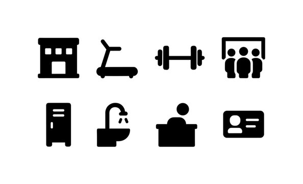 Fitness and gym icons set for health and wellness applications