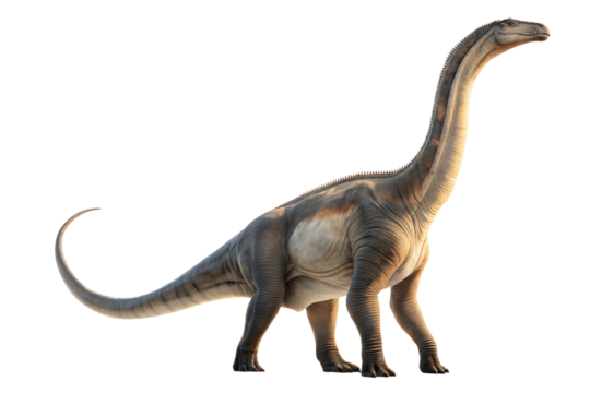 Majestic brachiosaurus dinosaur with long neck and tail on black background