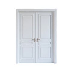 Elegant white double doors with ornate paneling isolated on a transparent background image