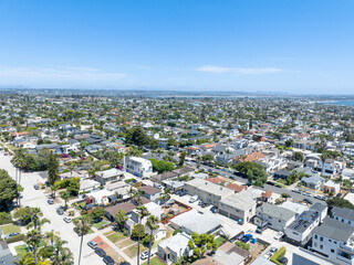 Aerial view of Pacific Beach town in San Diego during summer, South California. USA.