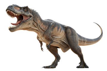 Fierce tyrannosaurus rex dinosaur roaring with mouth open and sharp teeth