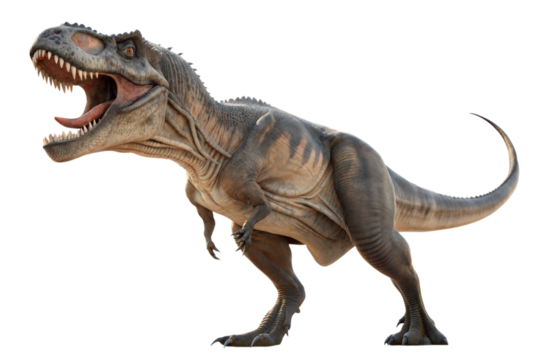 Fierce tyrannosaurus rex dinosaur roaring with mouth open and sharp teeth