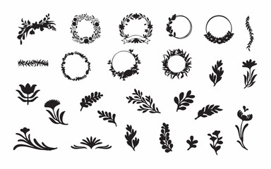 Black Flower Silhouette Vector Icons