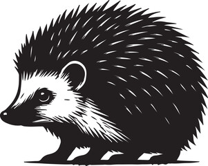 Stylized Monochrome Hedgehog Illustration Prickly Quills Wildlife Art Detailed Vector Design Nature Inspired Artwork Unique Character