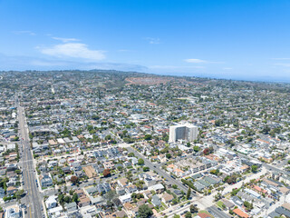 Aerial view of Pacific Beach town in San Diego during summer, South California. USA.