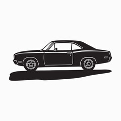 Vintage American Muscle Car Silhouette with Reflective Ground - Classic Automotive Design