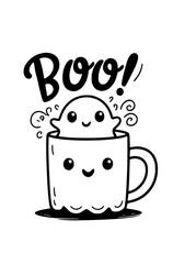 Boo-Geist in einer Tasse – Halloween Malvorlage