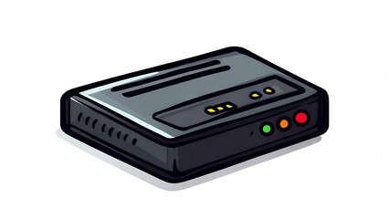 Fototapeta premium Black internet router or modem with glowing LED status lights, cartoon vector illustration.