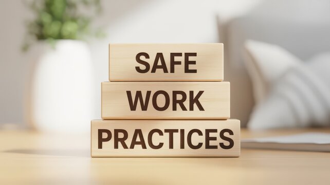 Safe Work Practices Wooden Blocks Stacked on Desk with Blurred Background