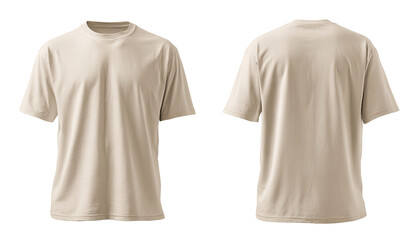 Beige t-shirt, front and back views.  Blank,  relaxed fit
