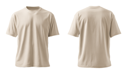 Beige t-shirt, front and back views.  Blank,  relaxed fit