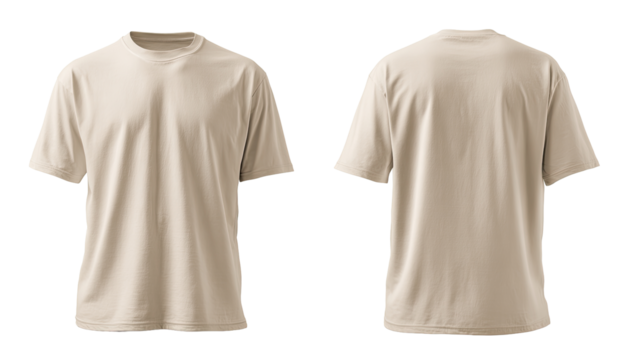 Beige t-shirt, front and back views.  Blank,  relaxed fit