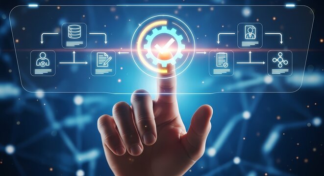 Digital workflow process touch screen interface illustration
