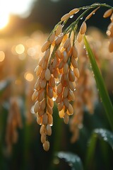 Wind rippling across ripe golden rice heads