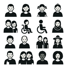 Diverse group of people icons illustrating varied genders, races, and ages