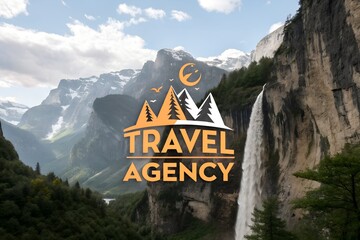 Text Travel Agency Logo mountains waterfalls design background marketing art agency vacation company booking concept trip hotel cruise tickets service tour template nature travel banner holiday resort