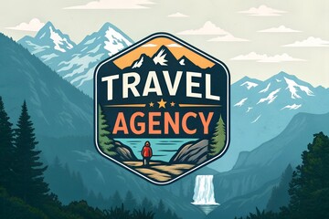 Text Travel Agency Logo mountains waterfalls service nature concept art resort design travel background holiday tickets trip banner cruise hotel marketing company booking agency vacation template tour
