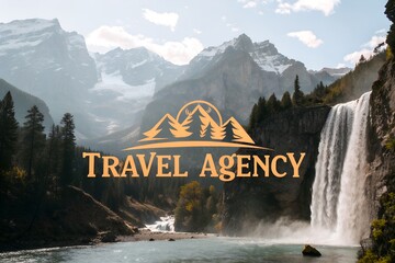 Text Travel Agency Logo mountains waterfalls template agency tour resort banner vacation hotel company trip travel design cruise background service concept tickets marketing art booking nature holiday