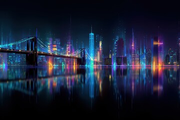 Cyberpunk Bridges and Skyline in Neon City