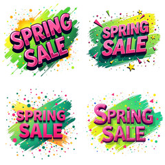 Fototapeta premium Spring sale banners with colorful paint splashes and vibrant text