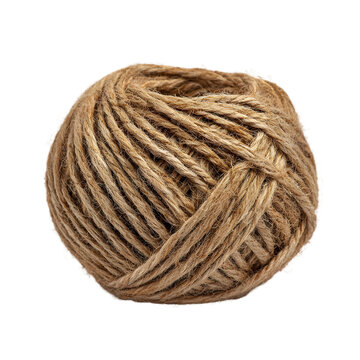 Close up of a tightly wound ball of natural jute twine string isolated on a transparent background for crafting and packaging isolated on transparent background
