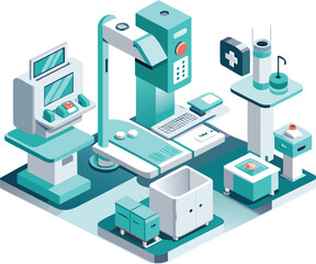 Obraz premium Isometric medical equipment and technology setup healthcare