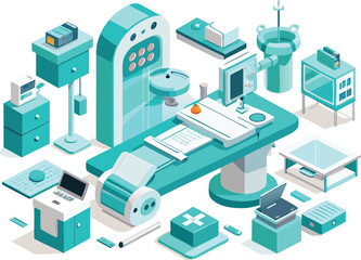 Fototapeta premium Medical Operating Room Equipment Isometric Illustration