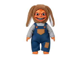 creepy toy doll with monster face and bunny ears

