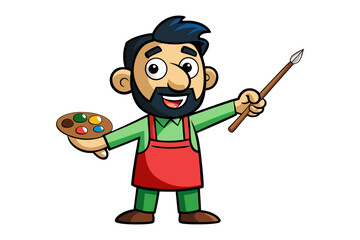 Whimsical cartoon teacher in vintage attire holding a book and writing on a blackboard