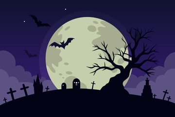 Spooky Halloween Night: A Haunted Graveyard Under the Full Moon