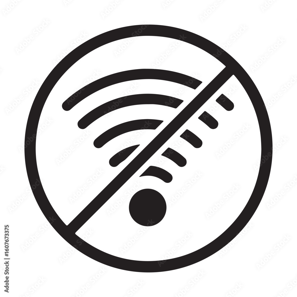 Poster no wifi signal symbol indicating lack of wireless connectivity and internet access with a circular b