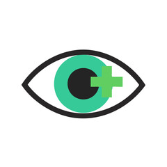 Obraz premium Vector illustration of eye with plus symbol on white background, vision improvement concept