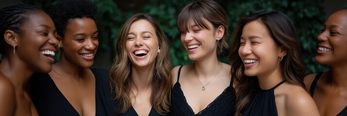 Obraz premium Diverse group of young women laughing and smiling together outdoors