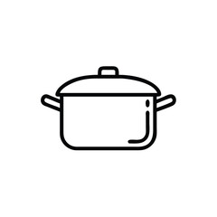 Outline cooking pot with handles lid icon on kitchen food
