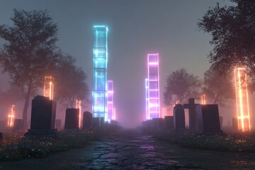Cyberpunk Memory Cemetery with AI Archives