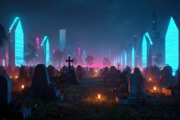 Cyberpunk Memory Cemetery with AI Archives