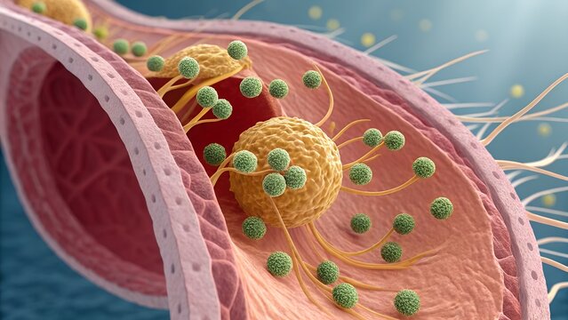 Macro 3D of a taste bud &mdash; chemoreceptor cells inside papillae, food molecules binding, neural signal traveling toward brain